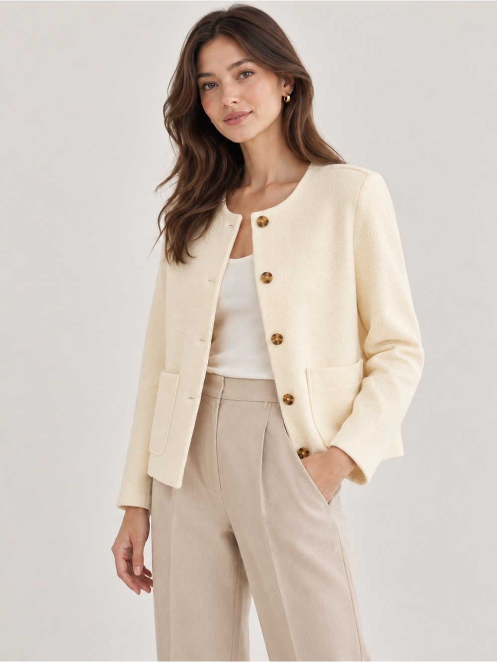 Banana Republic Ivory Textured Collarless Jacket